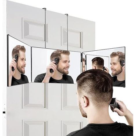 Miroir 360 Degrés Miroir 3 Faces Pliable Miroir 3 Voies Noir Miroir Grossissant Miroir Mural Portable Tri-pli Réglable Et Pliable Avec Crochet Hautement Rétractable Sans Led Pour Coiffure