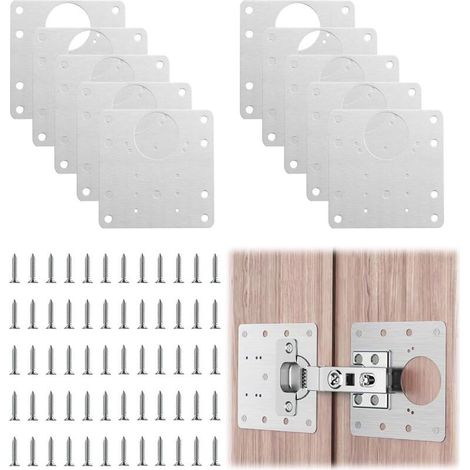 10 Pièces Plaque De Réparation De Charnière, Charnière Porte Placard Avec 60 Vis, Plaque Reparation Kit Avec Trou De Réparation Charnière Meuble Pour Meubles Bois Portes Cuisine Étagères Placards