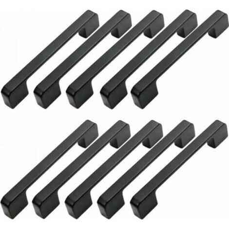 Lot De 10 Poignées De Meuble 128mm – Alliage Aluminium Noir – Pour Placards Et Tiroirs Modernes – Vis Incluses - 128mm-poign