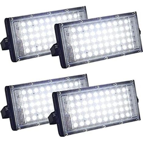 Lot De 4 Projecteurs Led D'Extérieur Ultra Lumineux Ip66 Étanche Pour Cour, Garage, Terrain De Sport (50 W)