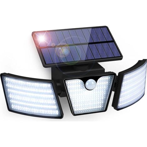 Lampe Solaire Extérieur Détecteur De Mouvement 265 Led Lumière Solaire Ip65 Étanche 3 Têtes Rotation 360° Lumière Murale Spot Mural Extérieur Étanche Pour Jardin Garage Allée Entrée