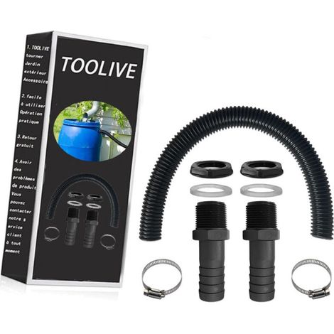 Tuyau De Raccordement Du Recuperateur D Eau De Pluie, Y Compris 2 Douilles De Tuyau Avec Contre-écrou - Kit De Raccordement Pour Tonneau De Pluie (50cm)