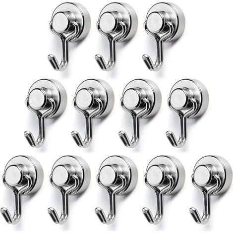 Crochet Magnétique, Diamètre 15mm Petit Puissant Crochet Métallique Aimantés En Néodyme, Capacité De Charge Maximale 7kg, Adapté Pour Cuisine, Réfrigérateur, Bureau Lot De 12