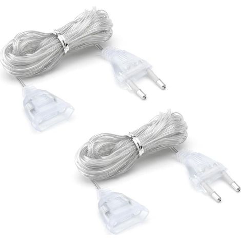 2 Pièces Extension Cord Rallonge Transparente 5m Extension Lead Rallonge Fiche Euro 220v Flat Wire Extension Lead Pour Les Lanternes Led Et L'Extérieur