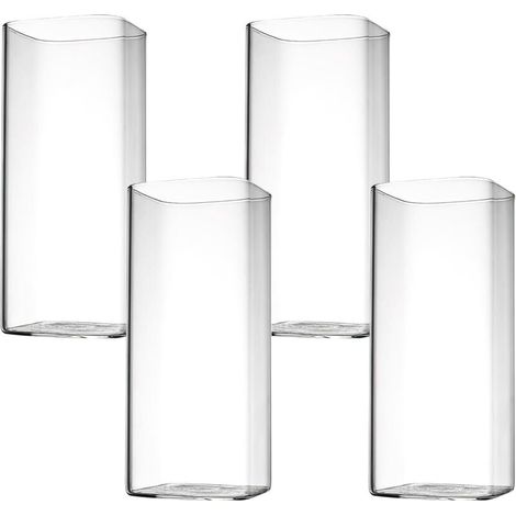 Lot De 4 Verres À Eau Transparents De 400 Ml - Verres À Long Drink - Carrés Et Élégants - Pour Eau, Jus, Bière, Boissons, Cocktails, Mojito Et Boissons Mixtes (carrés Fins)