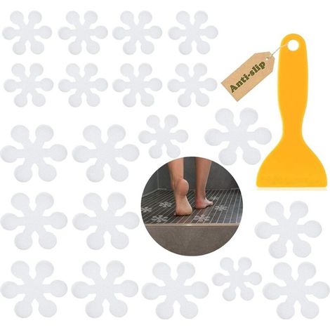 20 Pièces Bandes Antidérapants Pour Salle De Bain, Autocollants Antidérapants, Bande Anti-dérapant De Douche Transparente, Pour Sall De Bain,baignoires,marches D’escalier, Piscine D’enfants- Fleurs