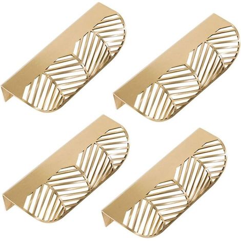 Poignée De Meuble En Laiton Doré – Lot De 4 – Design Feuille Pour Tiroir – Dimensions 11.7 X 2.3 X 4.3 Cm – Installation Facile