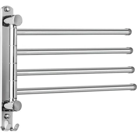 Porte-serviettes Salle De Bain Avec 4 Barres 180°rotatives Sèche-serviettes En Acier Inoxydable Sus304 34cm Porte Serviette Murale Sèche-serviettes Pour Salle De Bain Cuisine Lavabo- Argent