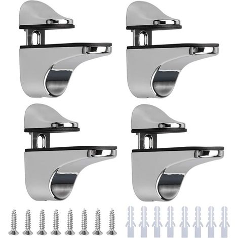Support De Tablette En Verre Réglable – Alliage De Zinc Poli – Compatible Avec Verre Et Bois Jusqu'à 20 Mm D'Épaisseur – Lot De 4 Pièces