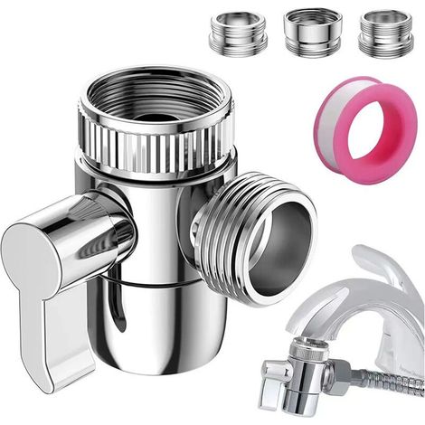 Valve Inverseur De Douche 3 Voies Vanne Aiguillage De Douchette Robinet D'Arrêt Pour Cuisine Ou Salle De Bain Avec Robinet Adaptateur M22-m24, M22-g1/2