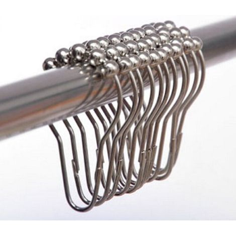 Anneaux De Douche En Gourde 24 Pièces, Anneaux De Rideau De Douche En Métal Chromé Lisse De Haute Qualité Avec Boules Coulissantes Pour Tringles De Douche