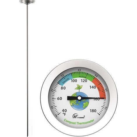 Thermomètre À Compost En Acier Inoxydable - Cadran De 54 Mm, Sonde De Température De 200 Mm, Accélérateur De Compost