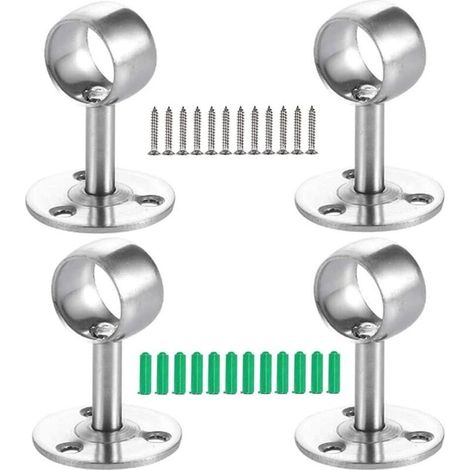 Support De Tube Penderie 4pcs – Acier Inoxydable Argent – Diamètre 22mm – Hauteur 84mm – Fixation Stable À 3 Trous