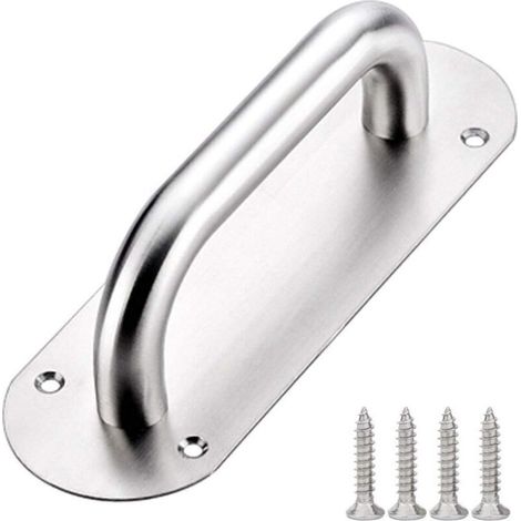 65 X 200mm Poignée De Porte De Grange En Acier Inoxydable Poignée De Porte Coulissante Poignée De Traction De Porte Poignées De Porte À Pousser Avec Plaque Argent