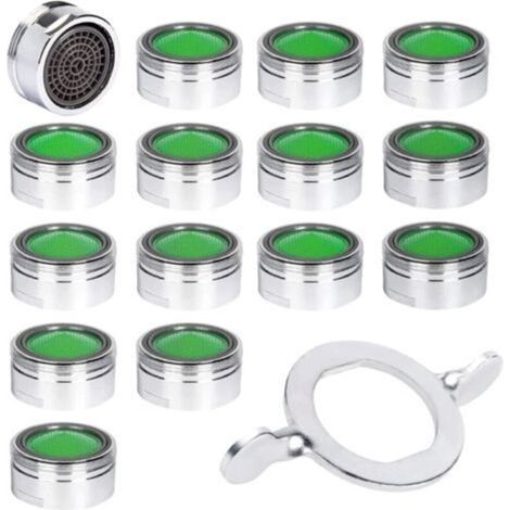 15pcs Mousseur Robinet, Acier Inoxydable Aérateur De Robinet M24 Avec Filtre En Abs, Economiseur D'Eau Embout Brise Jet Robinet Cuisine Et Salle De Bain Matériel+15 Joints Et 1 Clé Argent