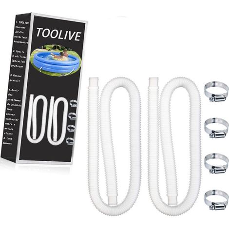 Tuyaux De Piscine De Remplacement De 1,25" De Diamètre Pour Piscines Hors Sol, Piscines Avec Colliers Métalliques Pour Pompe À Filtre Ou Tuyaux De 1,25" - 1,5 Mètres De Long (paquet De 2)