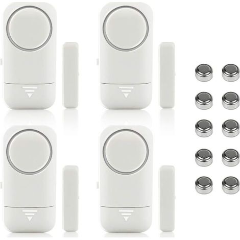 Lot De 4 Alarmes Magnétiques Sans Fil Pour Fenêtres Et Portes – Détecteurs 120db – Piles Lr44 Incluses – Système Anti-intrusion