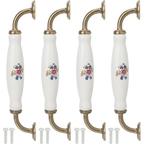 Lot De 4 Poignées En Céramique Vintage Blanc – Entraxe 160 Mm – Poignée En Alliage De Zinc Pour Tiroirs Et Armoires – Installation Facile