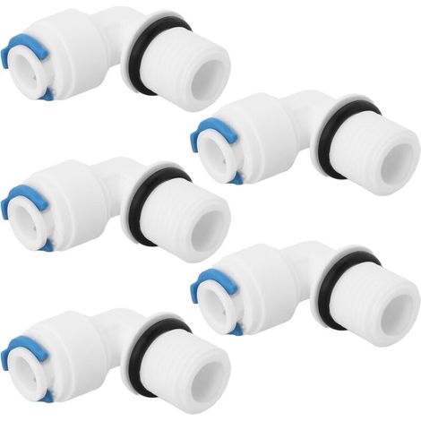Lot De 5 Raccords Filetés Mâles 1/4 Vers 1/4 Coudés À 90° Pour L'Installation De Boîtiers De Filtre De Rechange Pour Systèmes De Filtration D'Eau Par Osmose Inverse