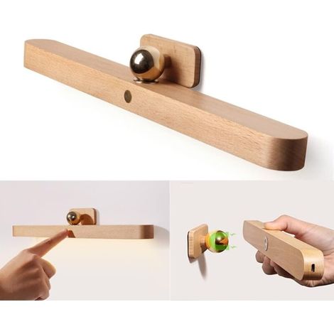 Miroir Led Salle De Bain Dimmable Tactile – Rechargeable Usb 4w – Fer Et Bois Pour Ambiance Moderne – Sans Fil