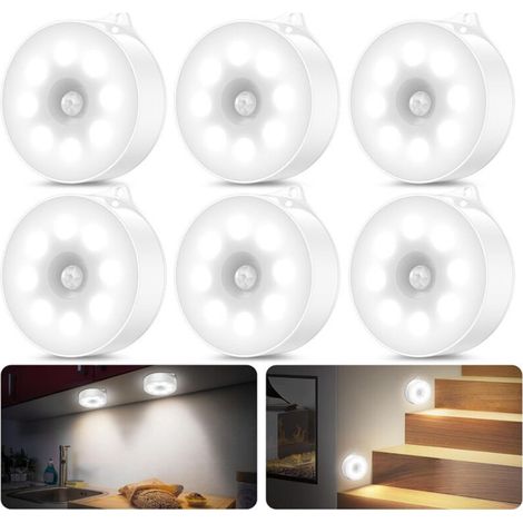 6 Pièces,veilleuse 3 Modes Ampoule Rechargeable,ampoule Abs Batterie,lumiere Led Sans Fil,pour Armoire,led Chambre,escaliers, Chambre D'Enfant,cuisine ( Blanc Froid).