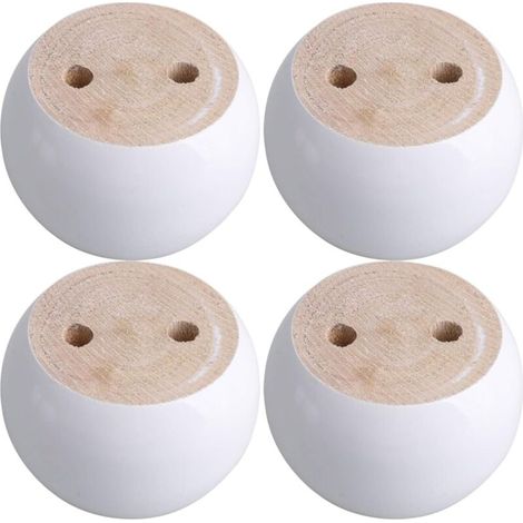 Jeu De 4 Pieds De Meuble Ronds En Eucalyptus Blanc 8 X 8 X 5 Cm Pouvant Supporter Un Poids D'Environ 100 Kg