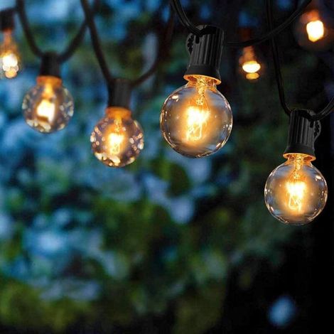 Guirlande Lumineuse D'Extérieur 7.62m – 25 Ampoules G40 Étanches – Lumière Blanche Chaude – Décoration Pour Patio, Café, Jardin, Fêtes –