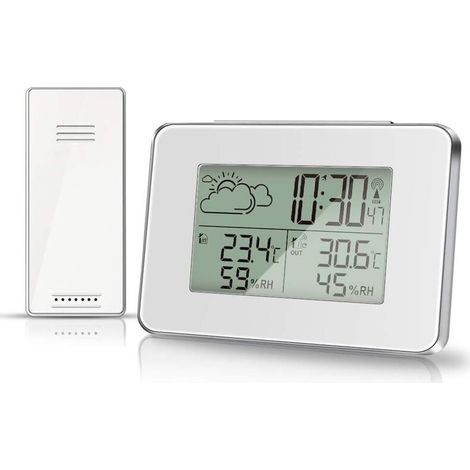 Station Météo Sans Fil Hygromètre Pour Thermomètre Extérieur Intérieur Avec Capteur Extérieur Écran Lcd Moniteur D'Humidité Numérique De La Température Avec Rétroéclairage (blanc)