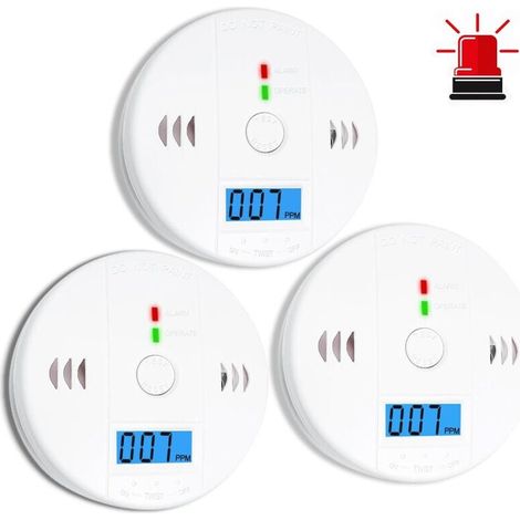 Lot De 3 Détecteurs De Monoxyde De Carbone – Alarme 85db – Écran Lcd – Alimentation Par 3 Piles Aa – Pour Maison, Cuisine, Bureau