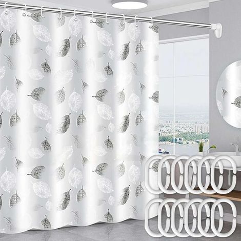 Rideau De Douche Imperméable 180 X 200 Cm – Motifs Plantes Géométriques – 12 Crochets Inclus – Installation Facile Avec Boutonnières Métal