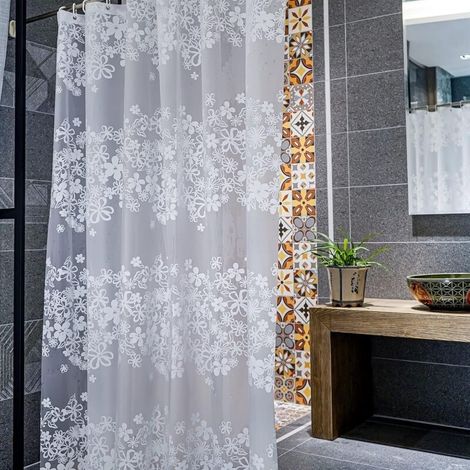 180 X 200cm Blanc - Rideau Imperméable Et Lavable, Rideau De Douche Translucide Avec 12 Crochets