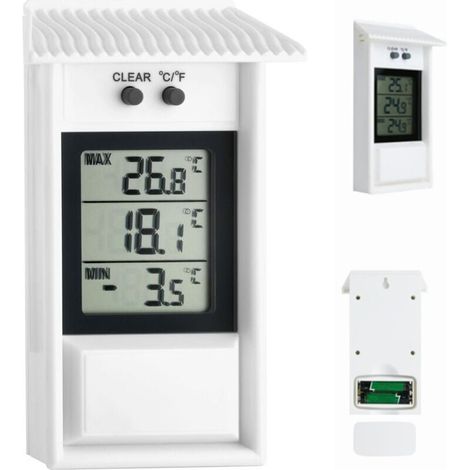 Thermomètre Numérique Extérieur Étanche – Plage De Mesure -20...+50°c – Fonction Mémoire Pour Valeurs Maximales Et Minimales – Utilisation Intérieure/extérieure