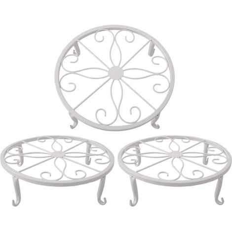Support De Pot De Fleurs Blanc 23 X 23 X 11,5 Cm, Support De Plantes Succulentes En Fer Rétro Pour Intérieur Et Extérieur, 3 Pièces