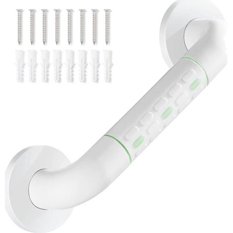 Barre D'Appui De Douche Droite En Acier Inoxydable Avec Finition Plastifiée, Poignée De Douche Murale Antidérapante, Porte-serviettes, Blanc 30 Cm