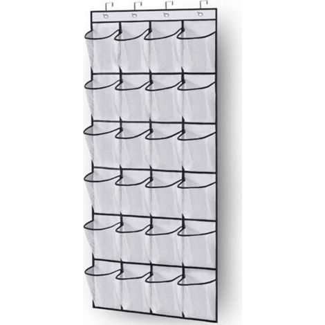 Gestionnaire De Chaussures Sur La Porte Gain De Place Rangement De Chaussures Sur La Porte 24 Poches Gain De Place Avec 3 Crochets Pour La Cuisine Armoire Chambre À Coucher, Blanc