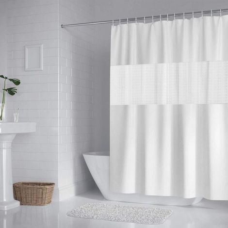 Rideau De Douche 200x180cm Imperméable À L'Eau Résistant À La Moisissure Eva Polyester Rideau De Douche Salle De Bain Blanc