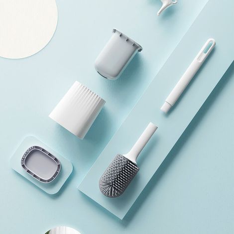 Brosse De Toilette En Silicone, Brosse De Cuvette De Toilette Et Support Brosse De Toilette Avec Poils En Silicone Brosses De Toilette Plates Et Flexibles Pour Salle De Bain Avec Support Brosse De Net
