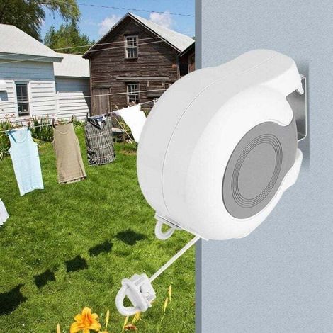 Fil À Linge Double Rétractable Extensible Pour Extérieur, Corde À Linge Rétractable À Fixation Murale, Longueur Réglable, 13 M De Fil Total, Blanc