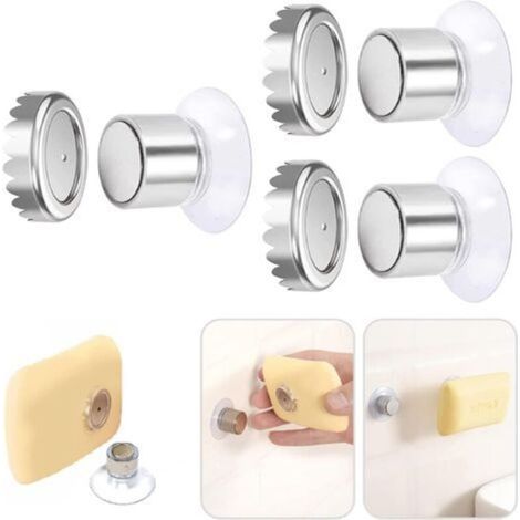 Lot De 3 Porte-savon Magnétique À Ventouse Porte Savon Aimanté Douche Mural Acier Inoxydable Support Mural Sans Perçage Salle Bain Cuisine Wc (3pcs-cylindrique) 3, 1 X 1, 9 6 Cm