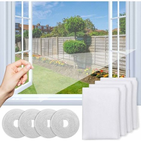 Moustiquaire Fenêtre Découpable, Lot De 4 Moustiquaire Fenêtres Filet Écran Insecte, Amélioré Moustiquaire Anti-insectes Mouches Avec Bande Adhésive Maille Fine Ecran Fenêtre Transparente 130