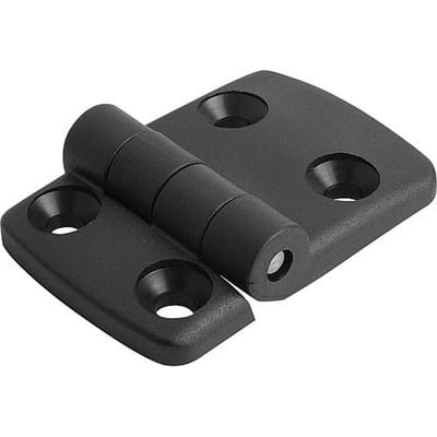 SCHARNIER 77X48, THERMOPLAST SCHWARZ, KOMP:EDELSTAHL, A1=22,5, A2=22,5, A3=38,5, A4=38,5