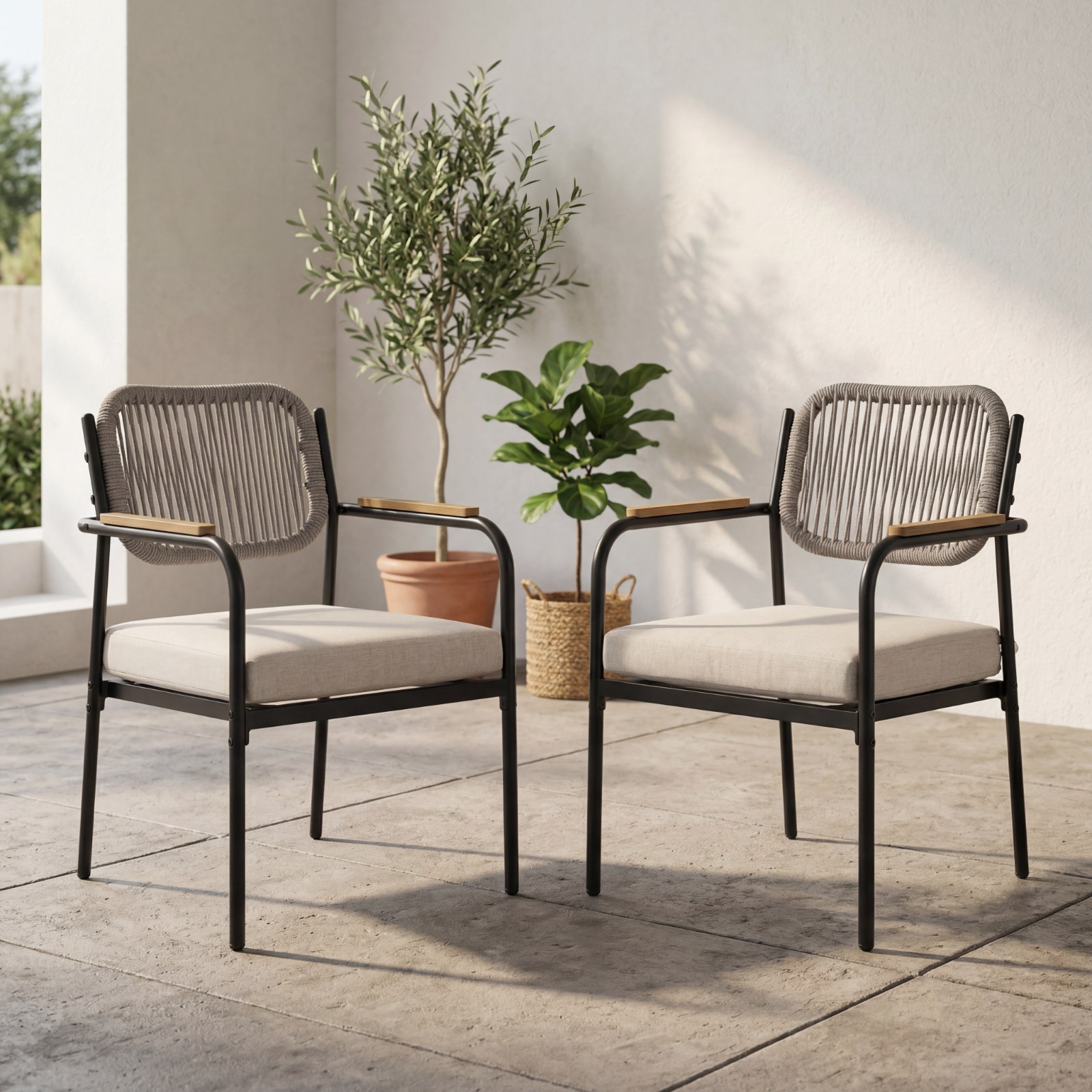 Wahson Gartenstühle 2er Set Mit 8 Cm Sitzkissen, Gartensessel Lounge Sessel Outdoor Witterungsbeständig Terrassenstühle Für Garten Terrasse Balkon, Beige