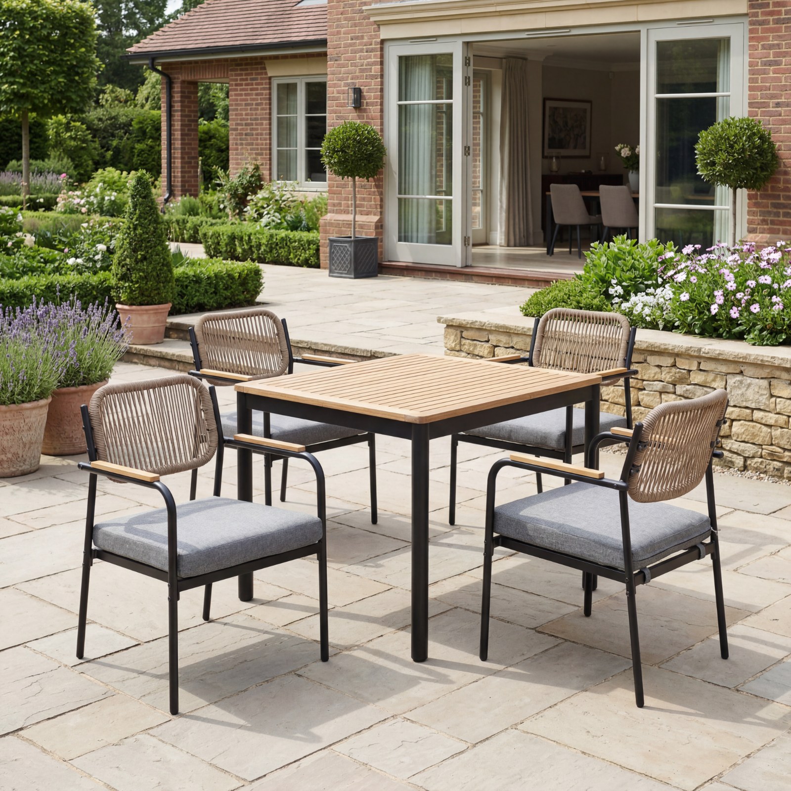 Wahson Gartenstühle 4er Set Mit 8 Cm Sitzkissen, Gartensessel Lounge Sessel Outdoor Witterungsbeständig Terrassenstühle Für Garten Terrasse Balkon, Grau