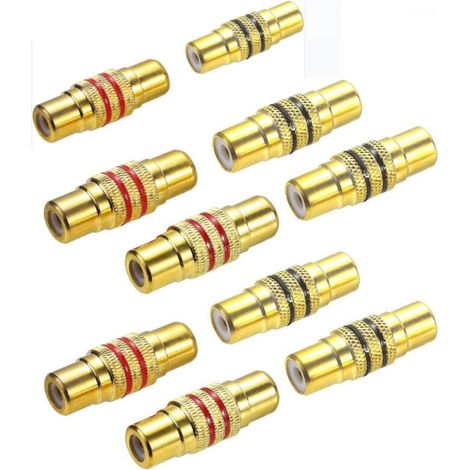 10 Vergoldete Rca-adapter (buchse Auf Buchse), Kupplungen Für Audio Und Video