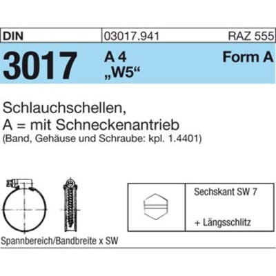 Schlauchschelle DIN 3017 Form A W5 Edelstahl A4 ø160-180 x 12mm