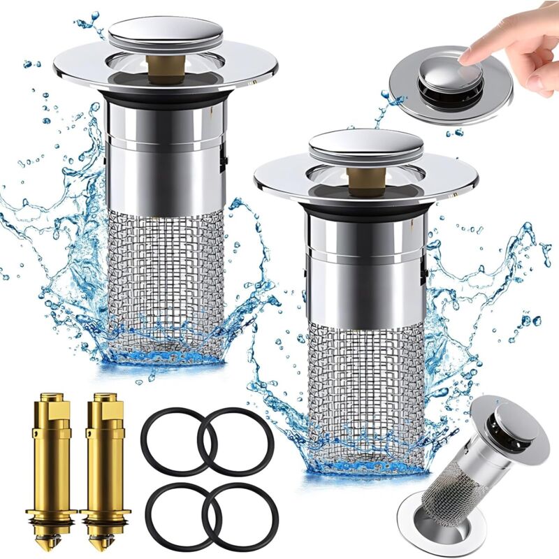 2 Pièces Bonde De Lavabo, 34-40mm Bouchon De Lavabo Inox, Pop Up Bouchon De Vidage Universel, Filtre De Drainage De Sol En Acier Inoxydable Avec Panier-filtre Amovible Pour Baignoire, Cuisine