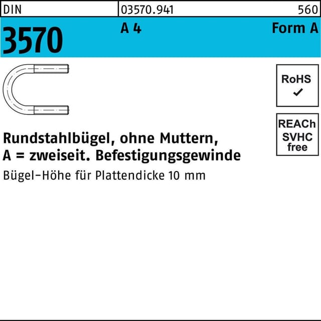 Rohrschelle Rundstahlbügel DIN 3570 Edelstahl A4 ø530mm NW 500 M24