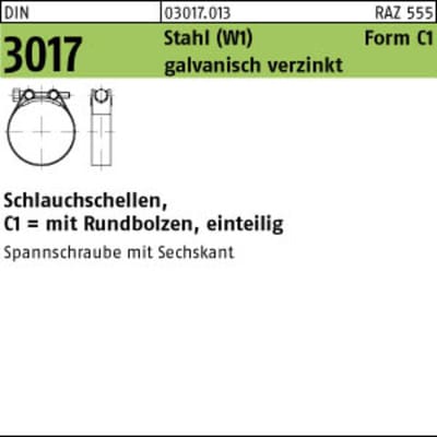 Schlauchschelle DIN 3017 Form C1 W1 Stahl verzinkt ø47-51 x 20mm