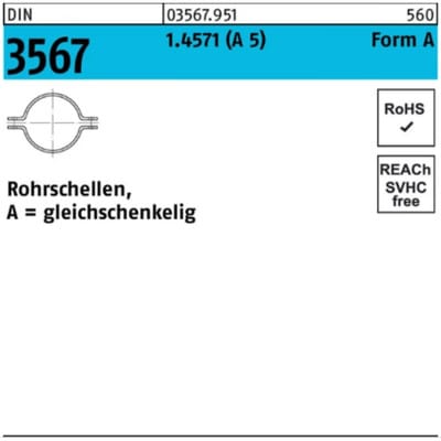 Rohrschellen-Hälften DIN 3567 Edelstahl A4 1.4571 ø43mm NW 32