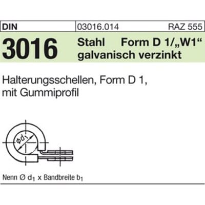 Rohrschelle DIN 3016 Stahl W1 verzinkt mit Gummiprofil ø15 x 20mm